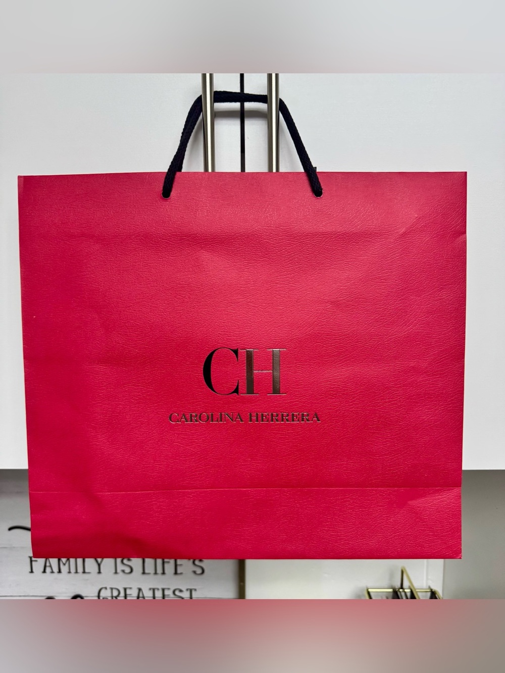 Carolina Herrera Hot Pink Tote Bag with Black Handles
